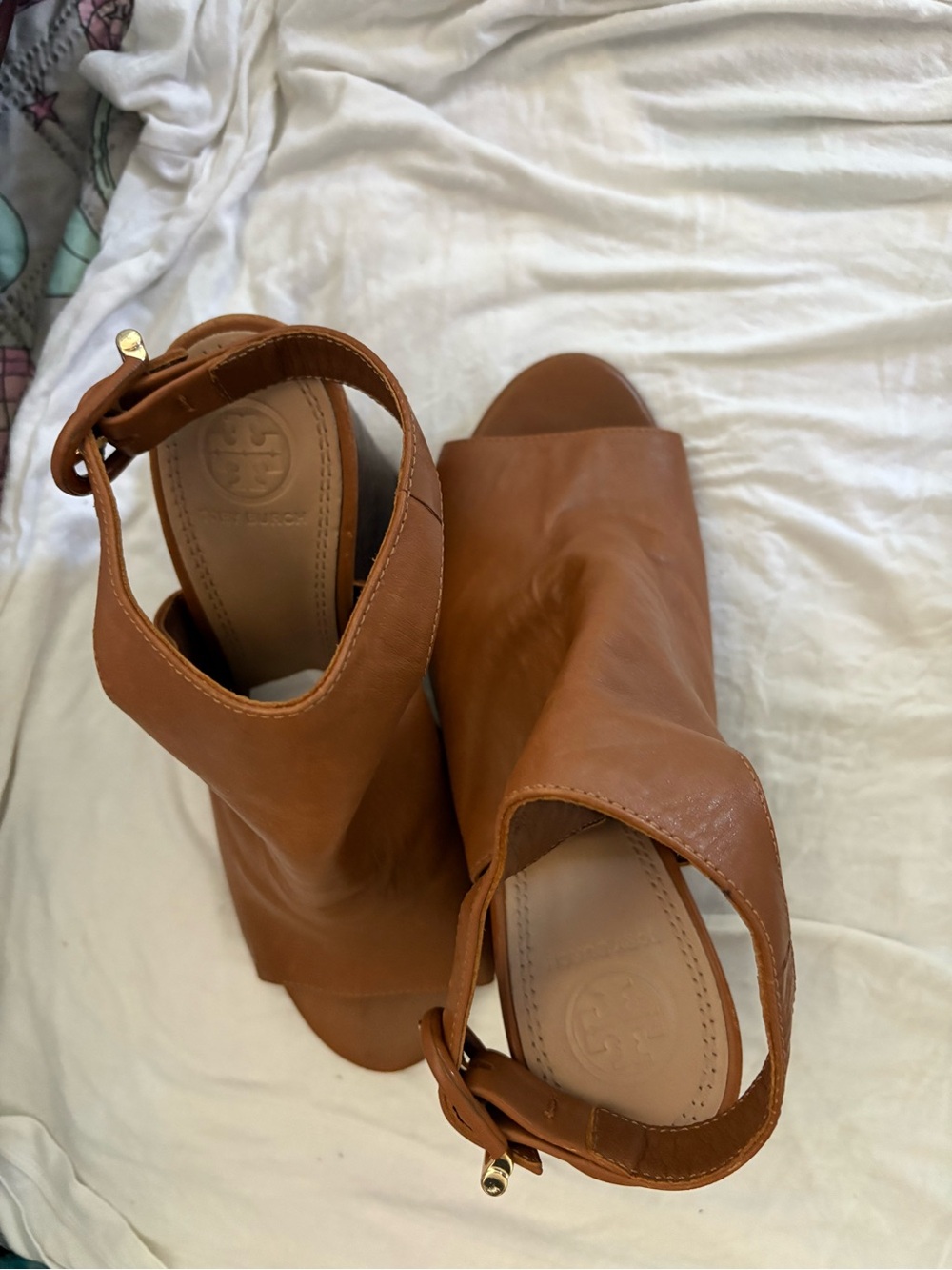 Tory Burch Cognac Leather Open-Toe Mules with Ankle Strap